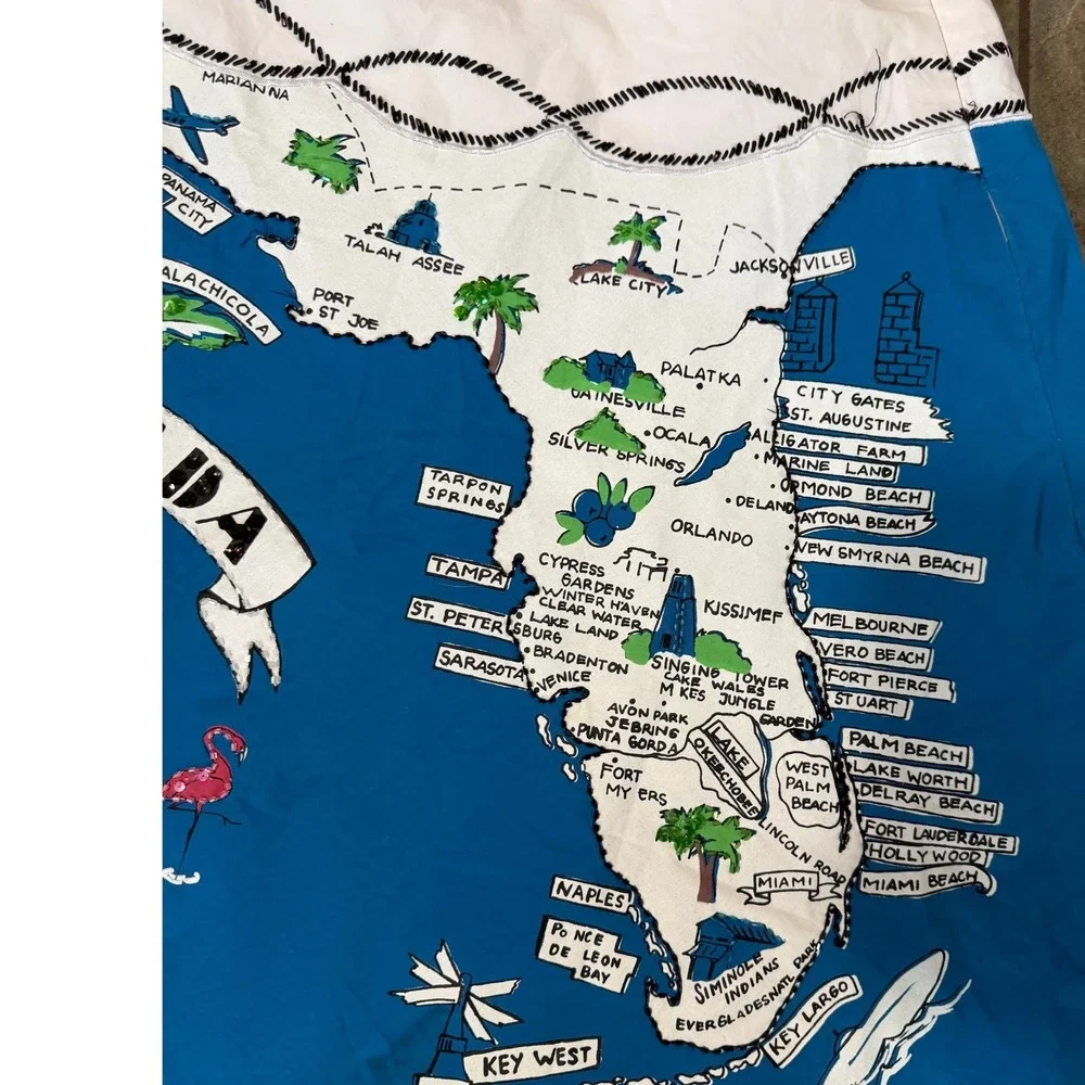 Basil & Maude Florida Souvenir Map‎ Skirt Sequin Flamingo Tropical Blue White 10